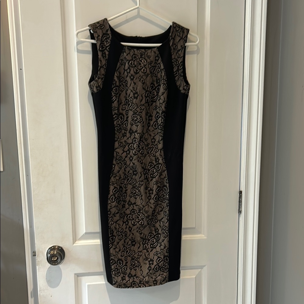 Elegant Black and Tan Lace Dress